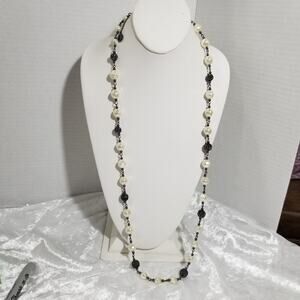 LC faux pearl black rhinestone ball 34" necklace 1.1635 2" e